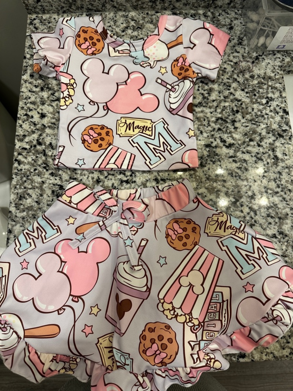 Girls Pink Snack-Print Short Sleeve Pajama Set